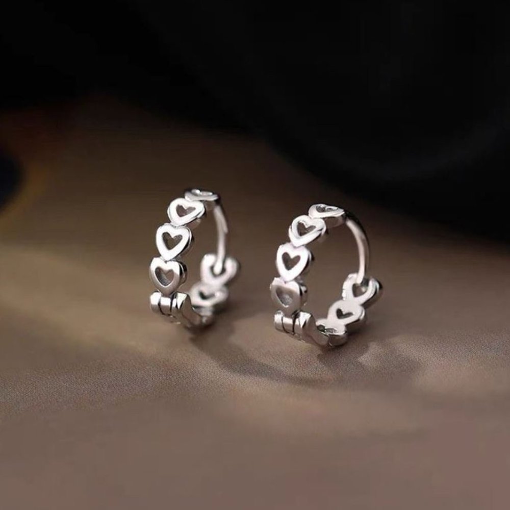 925 Sterling Silver Minimalist Heart Huggie Earrings Heart Hoop Earrings - Picture 2 of 6